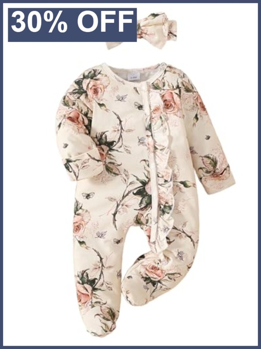 Newborn Baby Girl Floral Ruffle Jumpsuit Footed Romper Coming Home Outfit